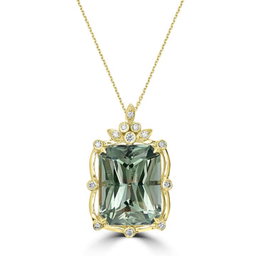17.7ct Prasiolite Pendant with 0.26tct Diamonds set in 18K Yellow Gold