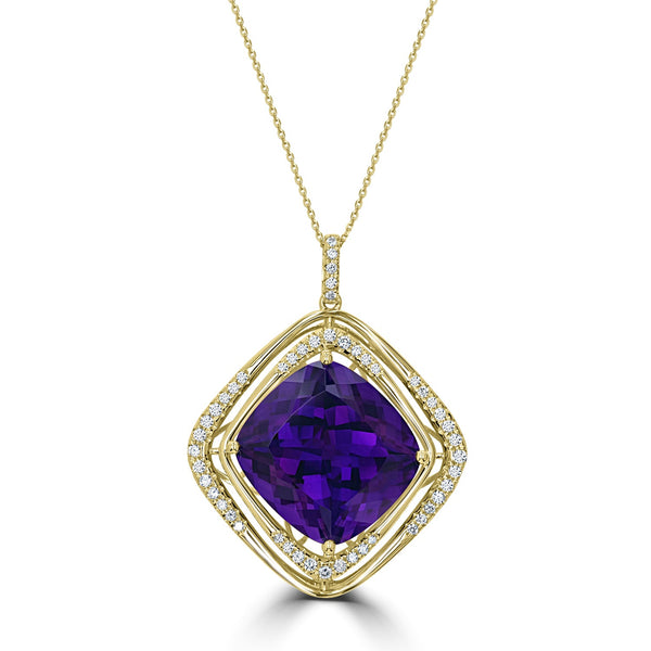 22.54ct Amethyst Pendant with 0.63tct Diamonds set in 18K Yellow Gold