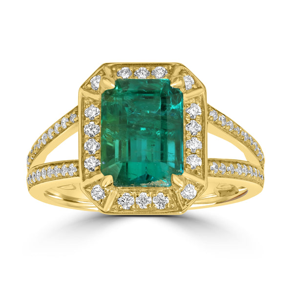 2.91ct Emerald Rings with 0.35tct Diamond set in 18K Yellow Gold