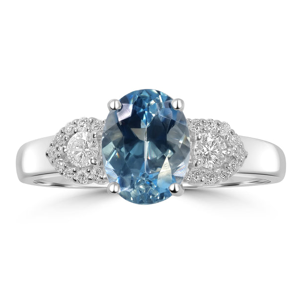 1.38ct Aquamarine Rings with 0.2tct Diamond set in 18K White Gold