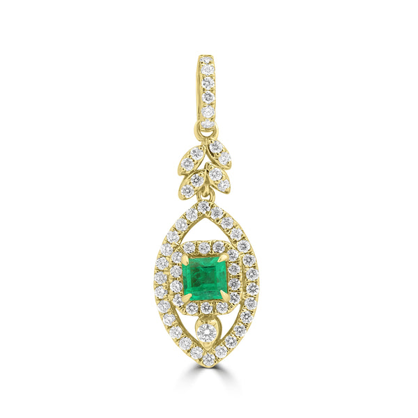0.292ct Emerald Pendants with 0.392tct Diamond set in 18K Yellow Gold