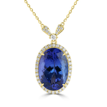 12.365ct Tanzanite Necklaces with 0.439tct Diamond set in 18K Yellow Gold