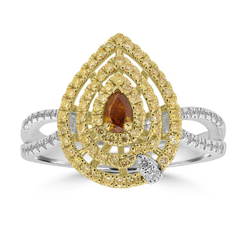 0.149ct Orange Diamond Rings with 0.518tct Diamond set in 18K Two Tone Gold