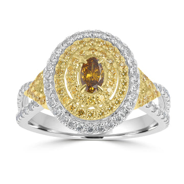 0.20ct Orange Diamond Rings with 0.74tct Diamond set in 18K Two Tone Gold