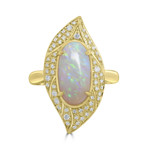2.1ct Opal Rings with 0.21tct Diamond set in 18K Yellow Gold
