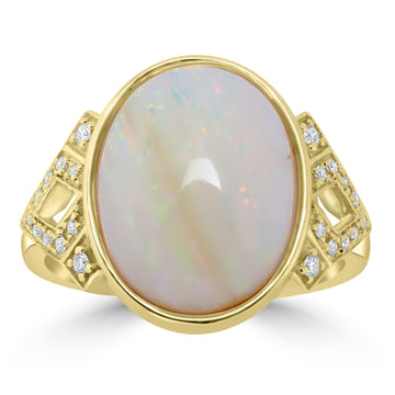 4.72ct Opal Rings with 0.1tct Diamond set in 18K Yellow Gold