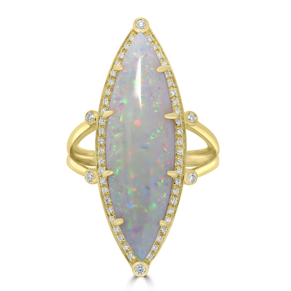 6.05ct Opal Rings with 0.2tct Diamond set in 18K Yellow Gold