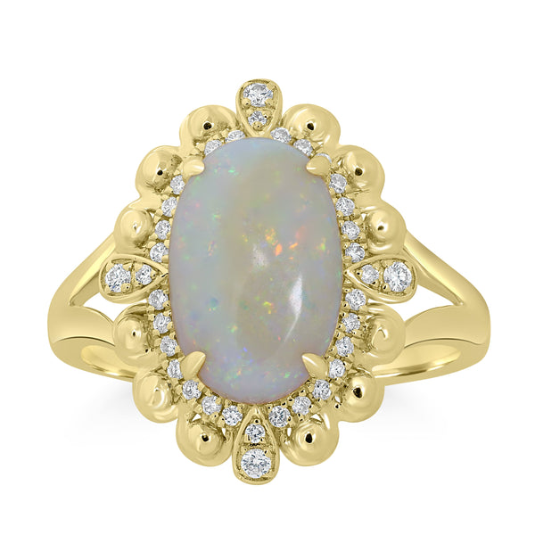 2.1ct Opal Rings with 0.16tct Diamond set in 18K Yellow Gold