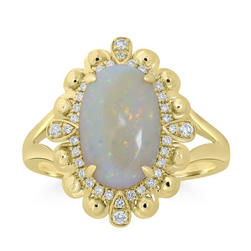 2.1ct Opal Rings with 0.16tct Diamond set in 18K Yellow Gold