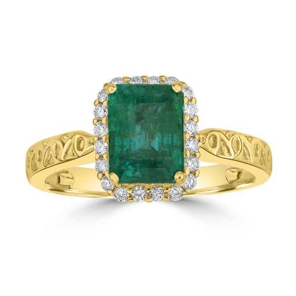 2.01ct Emerald Rings with 0.2tct Diamond set in 14K Yellow Gold