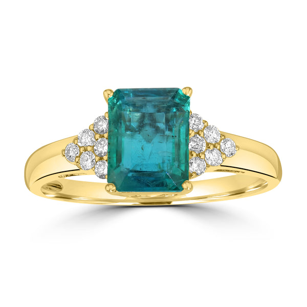 1.7ct Emerald Rings with 0.16tct Diamond set in 14K Yellow Gold