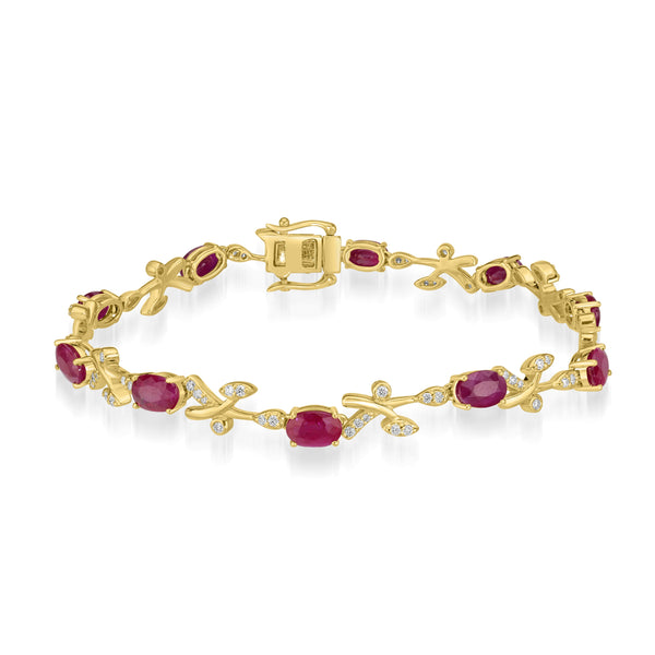 5.84ct Ruby Bracelets with 0.53tct Diamond set in 14K Yellow Gold