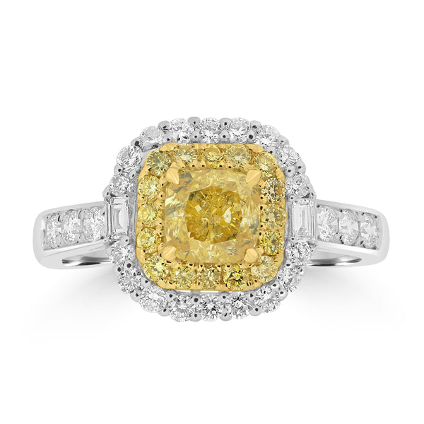 1.01ct Yellow Diamond Rings with 0.76tct Multi set in 18K Two Tone Gold