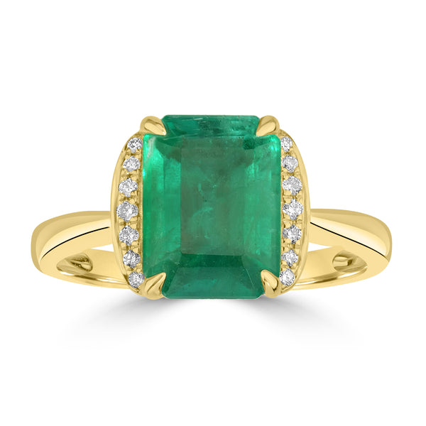 2.68ct Emerald Rings with 0.08tct Diamond set in 18K Yellow Gold
