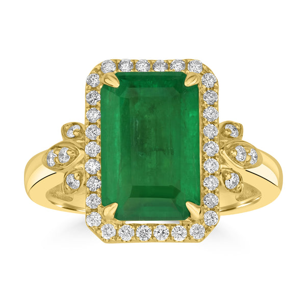 3.46ct Emerald Rings with 0.29tct Diamond set in 18K Yellow Gold