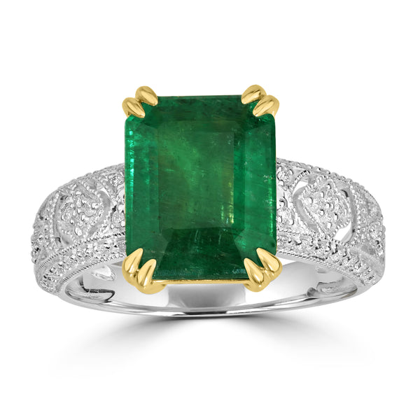 3.34ct Emerald Rings with 0.2tct Diamond set in 18K Two Tone Gold