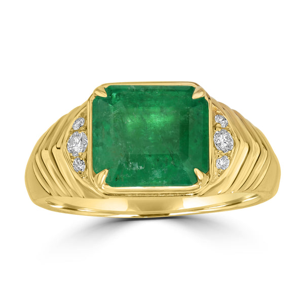 4.14ct Emerald Rings with 0.13tct Diamond set in 18K Yellow Gold