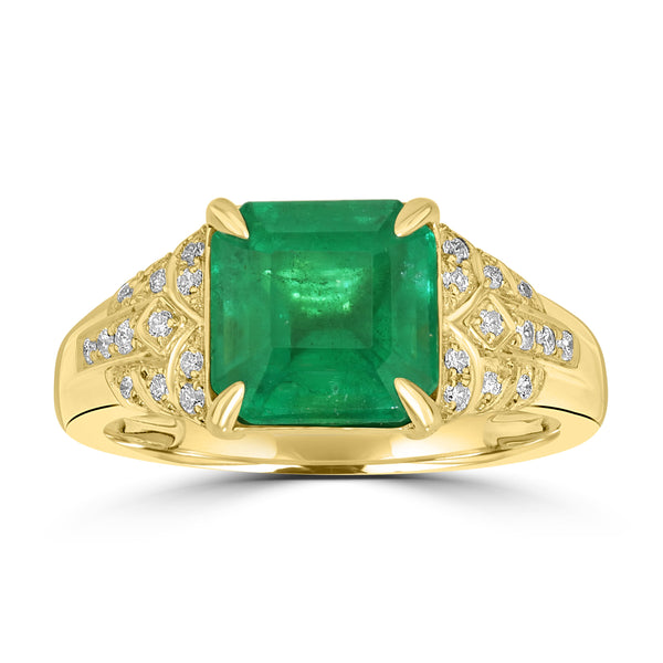 2.68ct Emerald Rings with 0.14tct Diamond set in 18K Yellow Gold