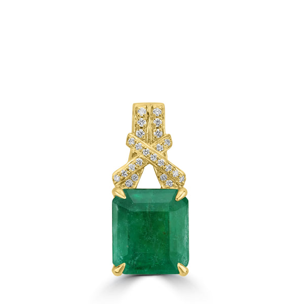 6.01ct Emerald Pendants with 0.12tct Diamond set in 18K Yellow Gold