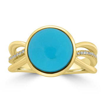 4.38ct Turquoise Rings with 0.08tct Diamond set in 18K Yellow Gold