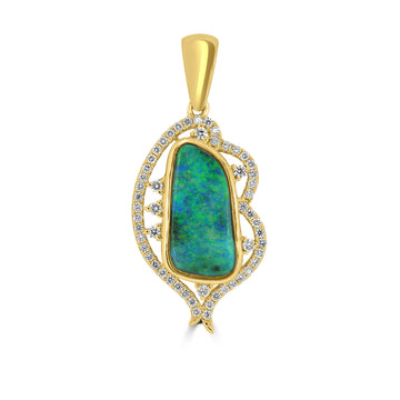 2.32ct Black Opal Pendants with 0.25tct Diamond set in 18K Yellow Gold