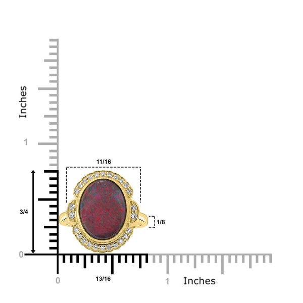 3.82ct Black Opal Rings with 0.27tct Diamond set in 18K Yellow Gold