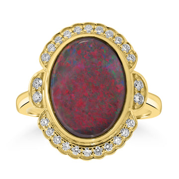 3.82ct Black Opal Rings with 0.27tct Diamond set in 18K Yellow Gold