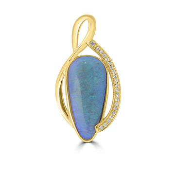 6.31ct Black Opal Pendants with 0.1tct Diamond set in 18K Yellow Gold