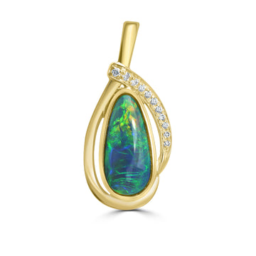 1.57ct Black Opal Pendants with 0.05tct Diamond set in 18K Yellow Gold