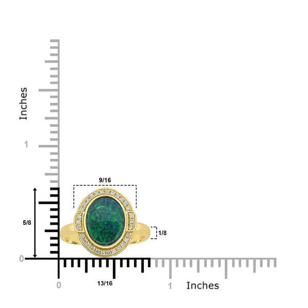 1.62ct Black Opal Rings with 0.13tct Diamond set in 18K Yellow Gold