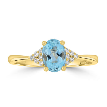 0.91ct Aquamarine Rings with 0.09tct Diamond set in 18K Yellow Gold