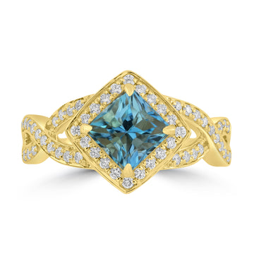 1.51ct Aquamarine Rings with 0.33tct Diamond set in 18K Yellow Gold