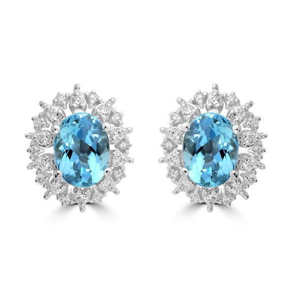 1.58ct Aquamarine Earrings with 0.25tct Diamond set in 18K White Gold