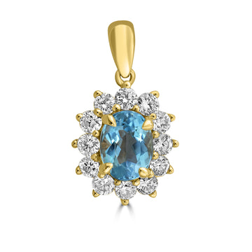 1.02ct Aquamarine Pendants with 0.57tct Diamond set in 18K Yellow Gold
