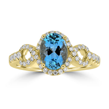 1.39ct Aquamarine Rings with 0.34tct Diamond set in 18K Yellow Gold
