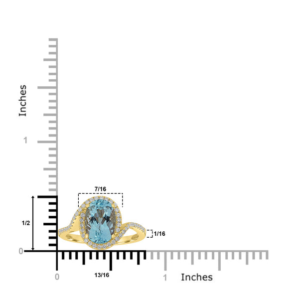2.3ct Aquamarine Rings with 0.26tct Diamond set in 18K Yellow Gold