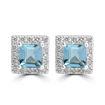 0.75ct Aquamarine Earrings with 0.14tct Diamond set in 18K White Gold