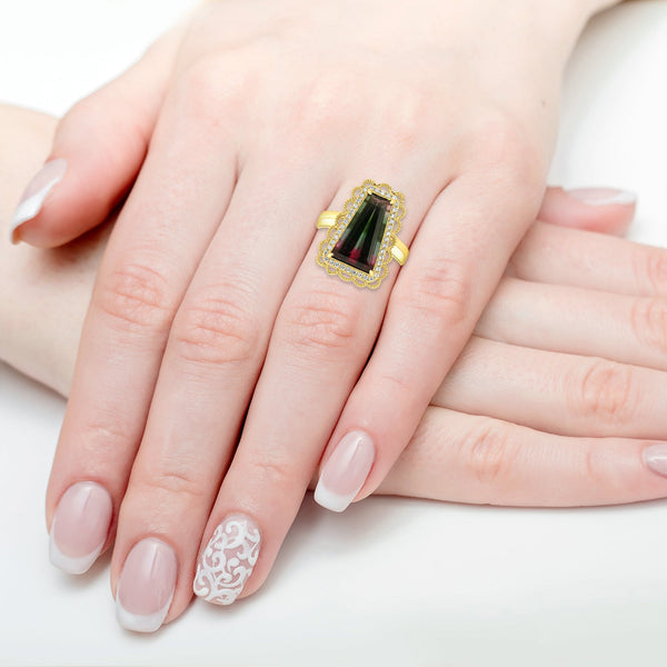 5.53ct Tourmaline Rings with 0.22tct Diamond set in 18K Yellow Gold