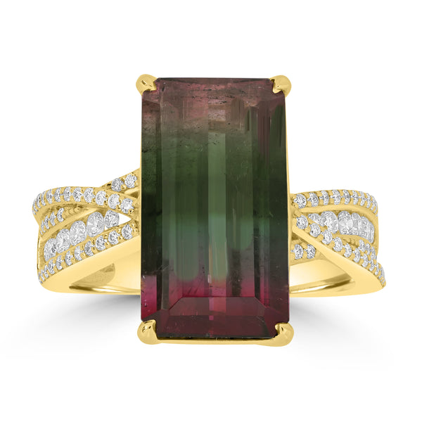 6.96ct Tourmaline Rings with 0.43tct Diamond set in 18K Yellow Gold
