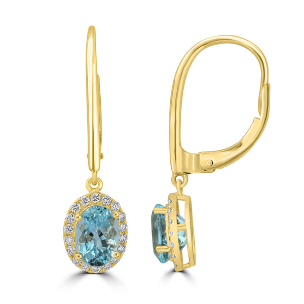 1.69ct Aquamarine Earrings with 0.2tct Diamond set in 18K Yellow Gold