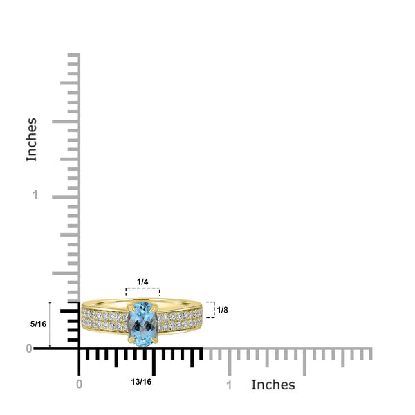 0.9ct Aquamarine Rings with 0.33tct Diamond set in 18K Yellow Gold
