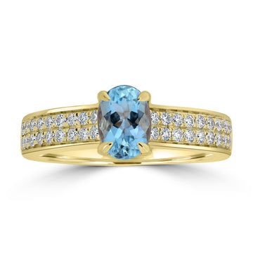 0.9ct Aquamarine Rings with 0.33tct Diamond set in 18K Yellow Gold