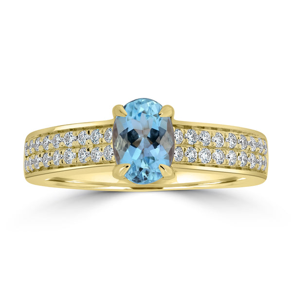 0.9ct Aquamarine Rings with 0.33tct Diamond set in 18K Yellow Gold