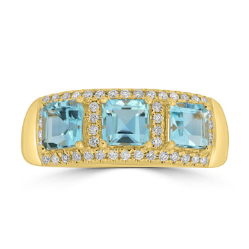1.45ct Aquamarine Rings with 0.2tct Diamond set in 18K Yellow Gold