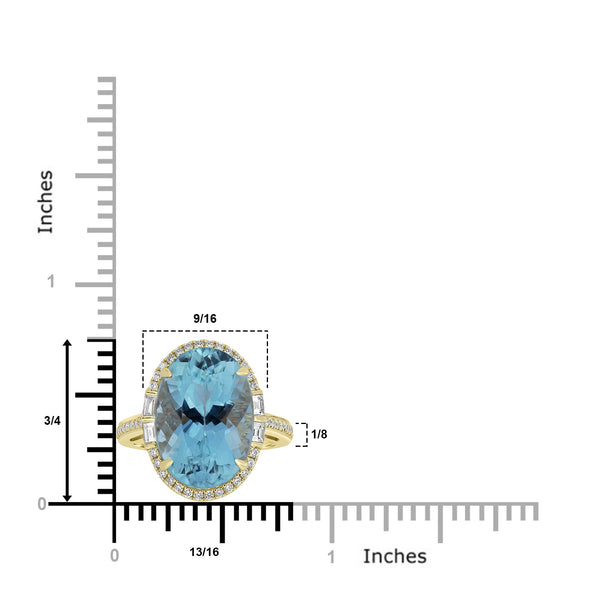 8.93ct Aquamarine Rings with 0.44tct Diamond set in 18K Yellow Gold