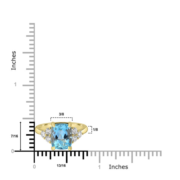 3.22ct Aquamarine Rings with 0.46tct Diamond set in 18K Yellow Gold