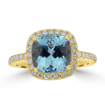 2.94ct Aquamarine Rings with 0.35tct Diamond set in 18K Yellow Gold