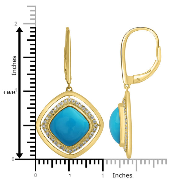 6.99ct Turquoise Earrings with 0.32tct Diamond set in 18K Yellow Gold