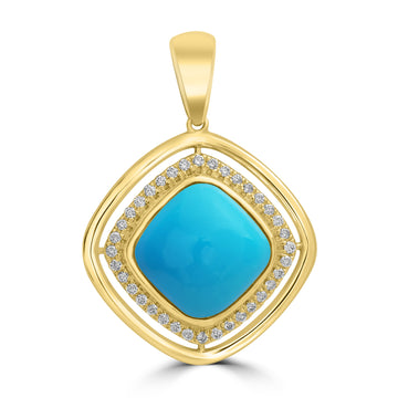 4.04ct Turquoise Pendants with 0.167tct Diamond set in 18K Yellow Gold