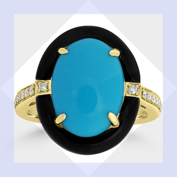 4.41ct Turquoise Rings with 0.12tct Diamond set in 18K Yellow Gold